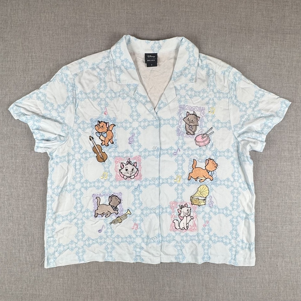 Disney Aristocats Shirt Womens 2 Plus Multicolor Marie Cat Button Up Rayon